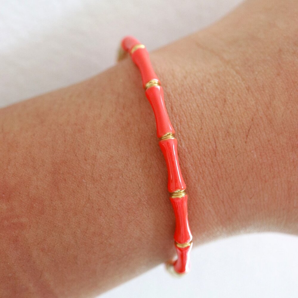 17cm Orange and Gold Bamboo Style Bangle Bracelet